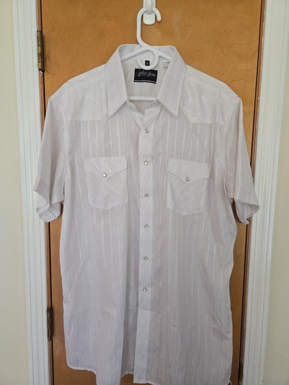 White Horse White Shirt Sleeve Striped Pearl Snap XL Excellent Used Condition